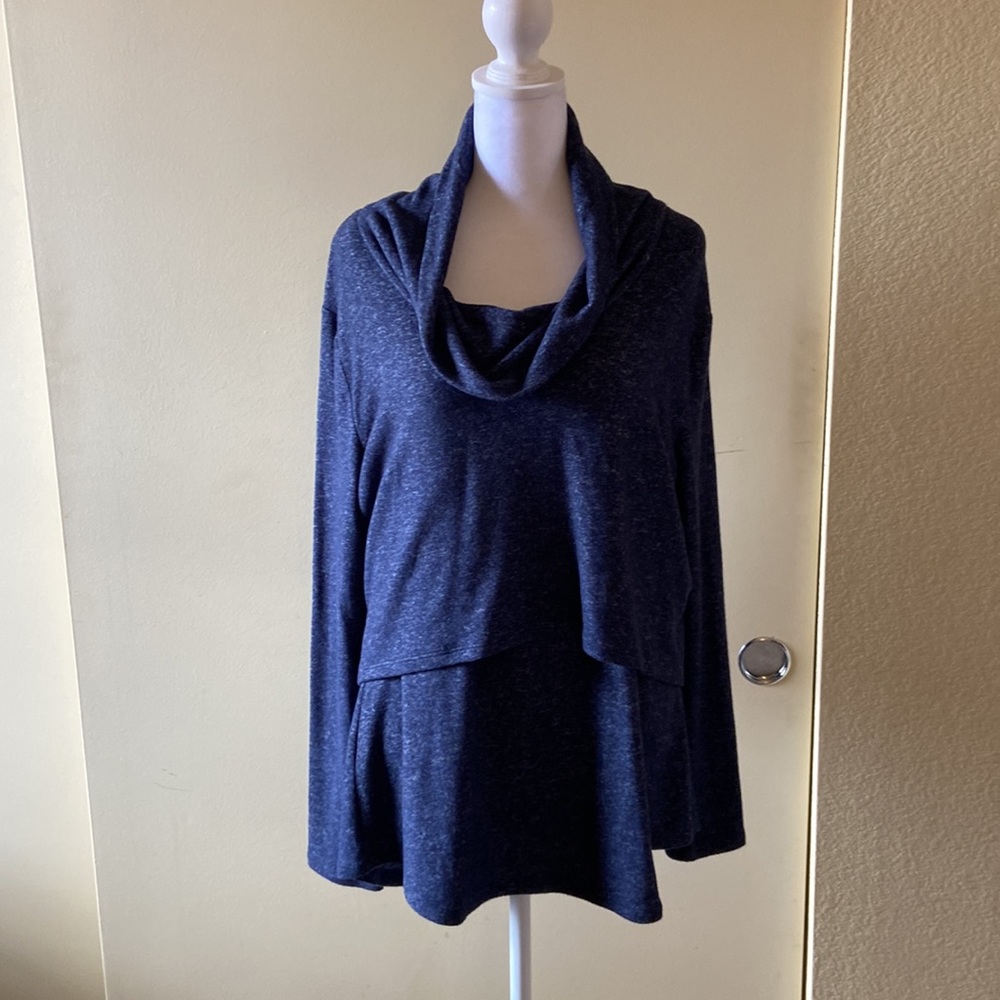WHBM Blue 2 Piece Long Sleeve Fleece Like Top - Size L - NWOT